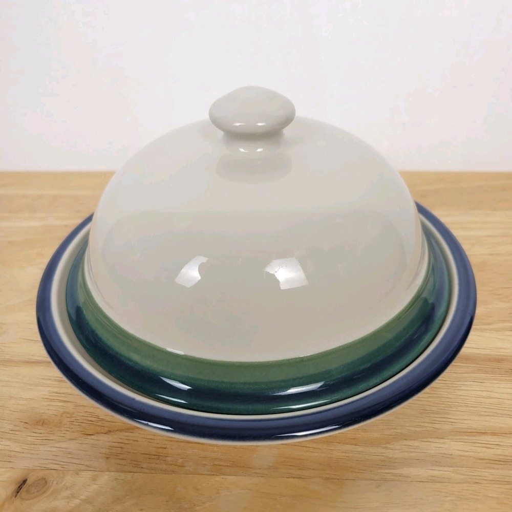 Vtg‎ 90s Pfaltzgraff Ocean Breeze Stoneware Round Covered Butter/Cheese Dish USA